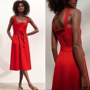 Banana Republic Red Sleeveless Tie-Waist Midi Dress